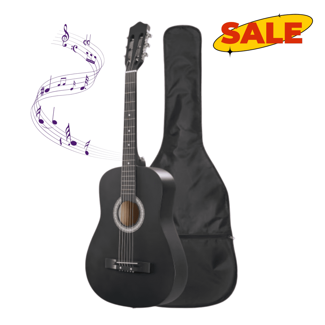 Hassch 38-inch Beginner Acoustic Guitar with Gig Bag and Strap, Starter Kit with Strings, Picks, Capo and Tuner, Matte Black