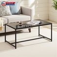 thumbnail image 1 of Hassch 39.4" Black Coffee Table w/ Tempered Glass Top & Metal Frame, Sleek Rectangle Center Table for Living Room, Home, Office, 1 of 6