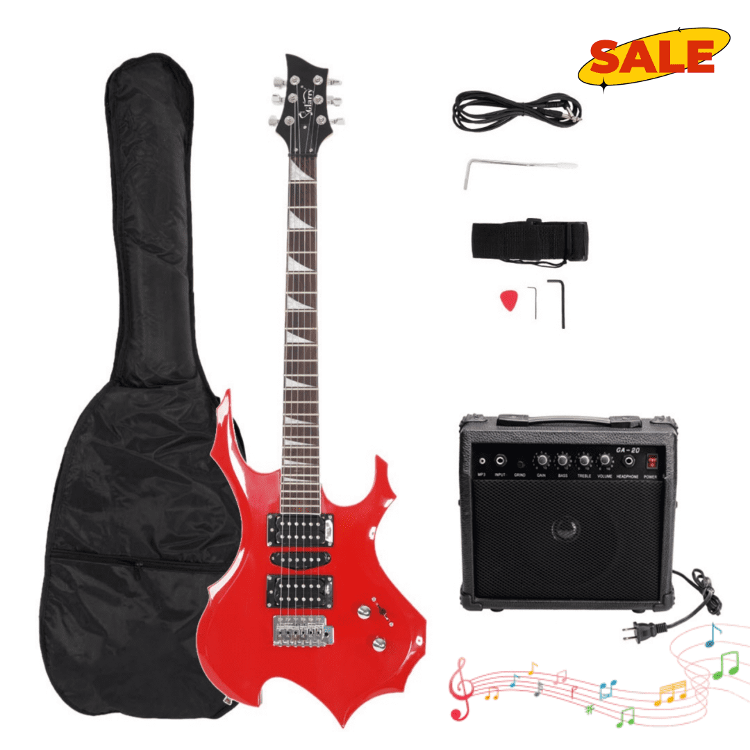 Hassch 39" Electric Guitar for Beginners with 20W Amp, Gig Bag, Strap, Picks, Shake, Cable and Wrench Tool, Red