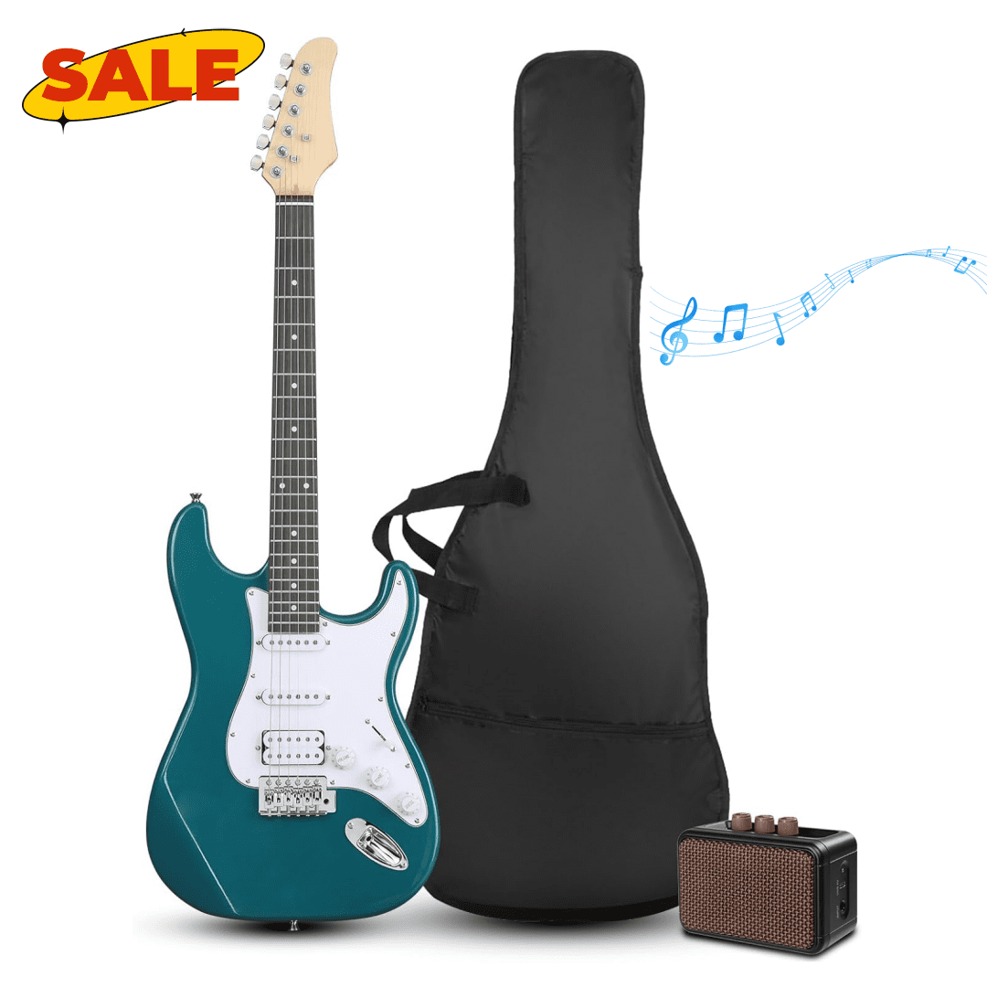 Hassch 39 Inch Electric Guitar with 5W AMP and Gig Bag, Beginner Electric Guitar Kit with Strap, Strings, Amp Wire, Tremolo Arm and Wrench Tool, Lake Blue
