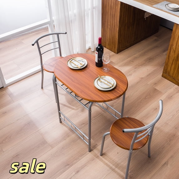 Hassch 3PCS Dining Table Set, Modern Kitchen Table and 2 Chairs with Built-in Storage Shelf for Small Space, Brwon