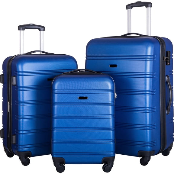 Hassch 3Pcs Moving Luggage Set，Hard Shell Luggage Sets Spinner Suitcase With Tsa Lock 20" 24' 28", Blue