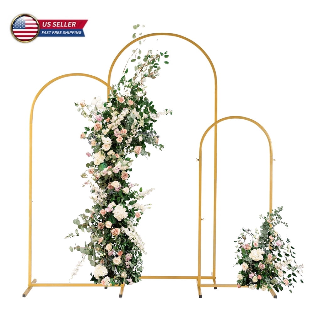 Hassch 3Pcs/Set Wedding Arches Metal Geometric Irregular Garden Arch Easy Assembly Gold Backdrop Stant Balloon Arch for Bridal Birthday Baby Shower Party Decoration (Gold)
