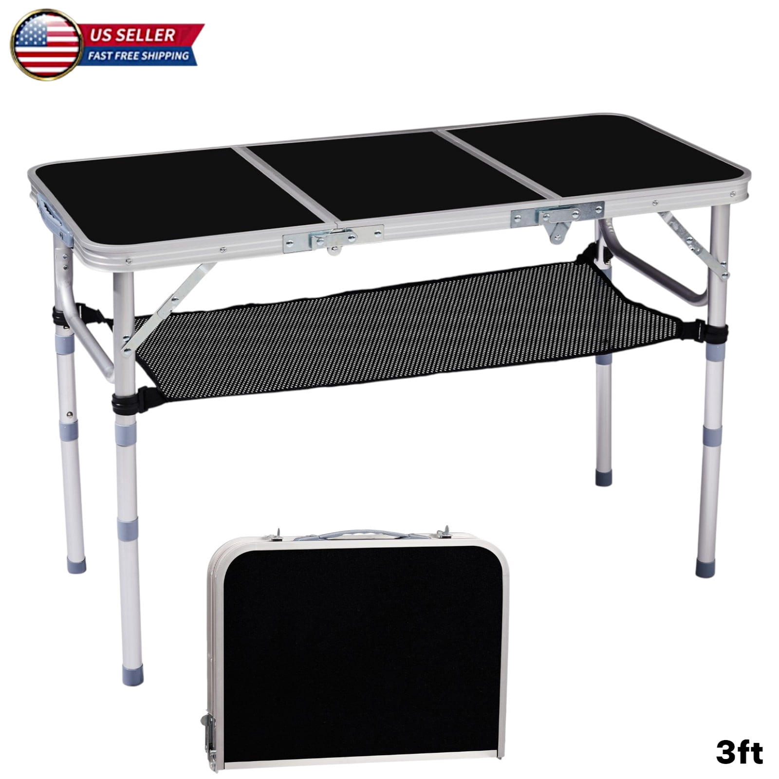 Hassch 3ft Aluminum Folding Table, Height-Adjustable Outdoor Picnic ...