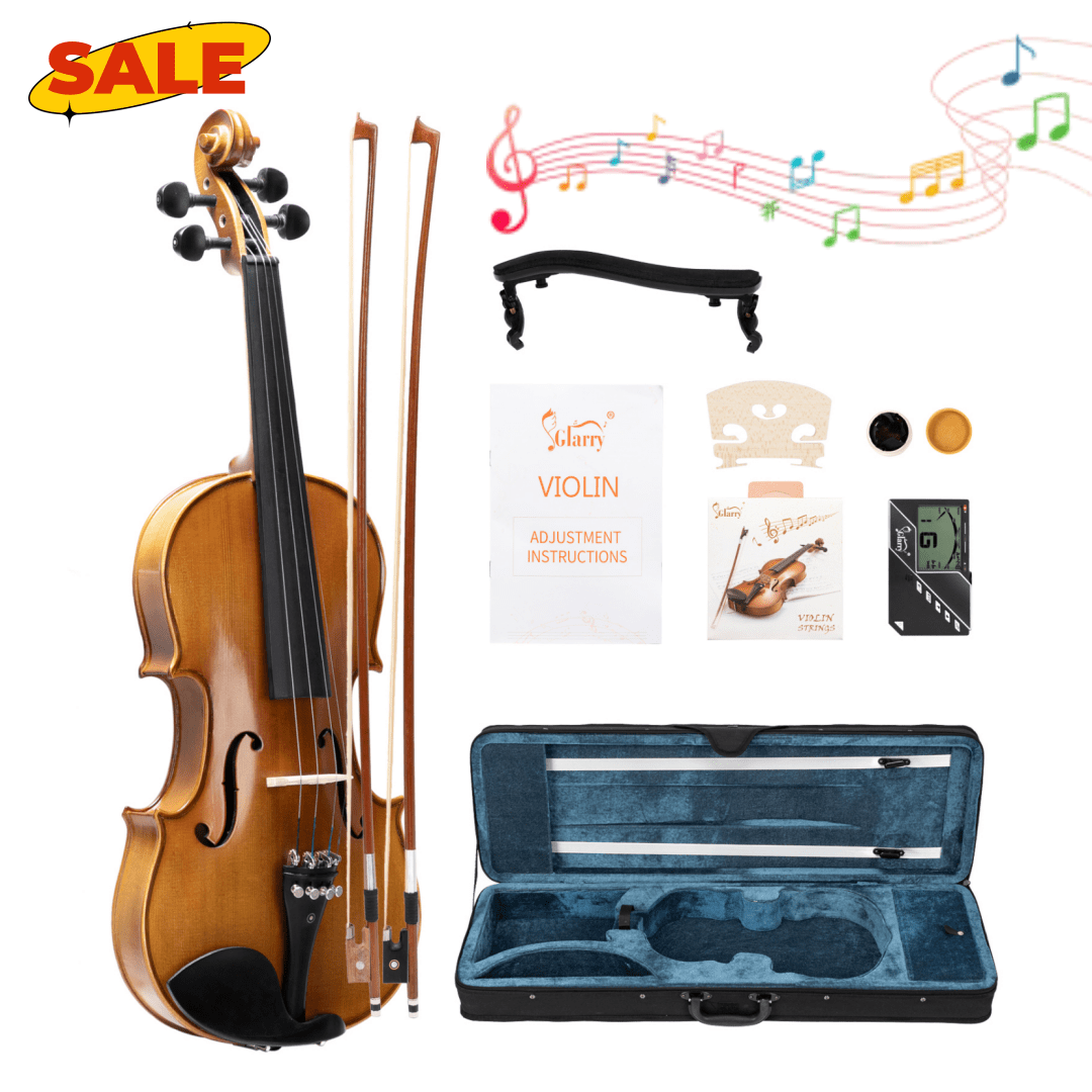 Hassch 4/4 Acoustic Violin, Fiddle Beginner Set with Case, Bows, Bridge, Extra Strings and Digital Metronome Tuner Tone Generator, Matt Natural