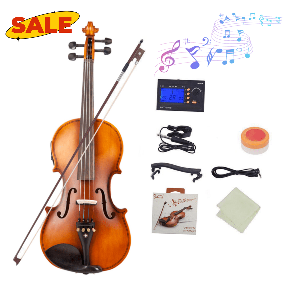 Hassch 4/4 Acoustic Violin Set for Beginners with Case, Bow, Cloth, Strings, Shoulder Rest, Electronic Tuner and Connecting Wire, Matte Natural