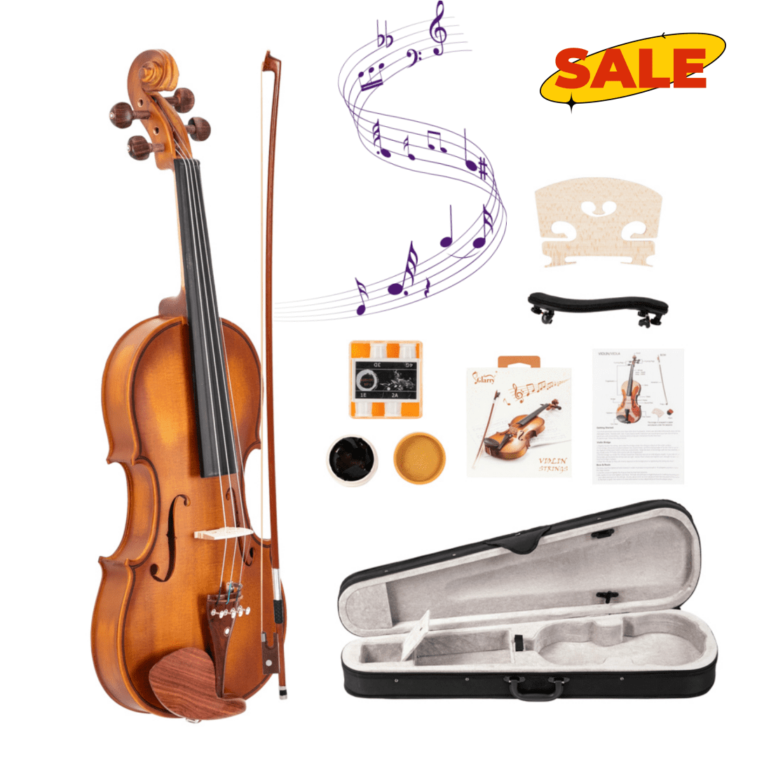 Hassch 4/4 Beginner Violin Starter Kit, Violin Starter Set with Case, Bow, Rosin, Strings, Turner, Wipe Cloth and Shoulder Rest, Natural