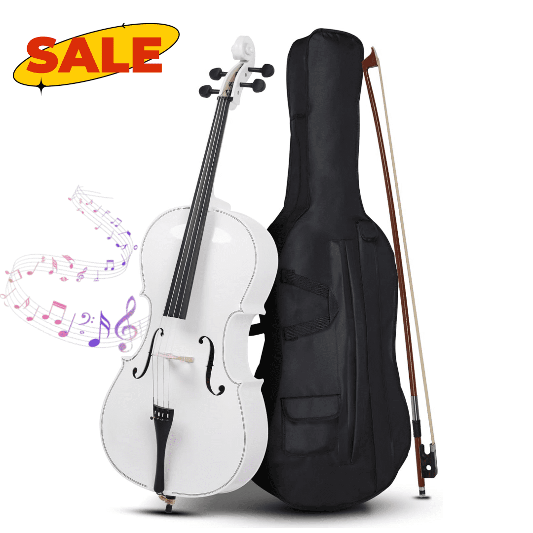 Hassch 4/4 Cello, Acoustic Cello Set with Bag, Bow, Rosin, Bridge for Beginners, White