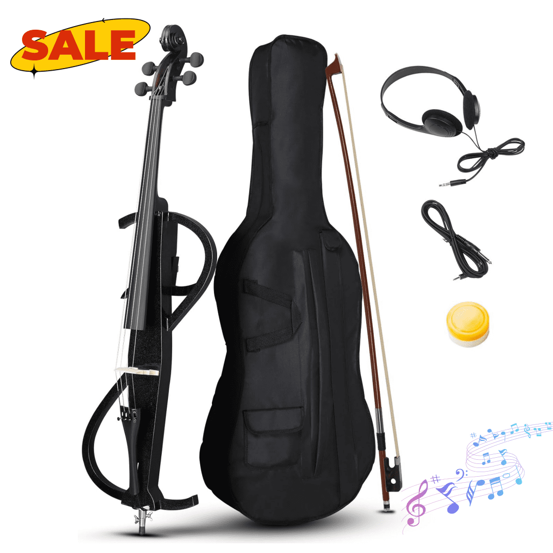 Hassch 4/4 Electric Cello with Case and Headphones, Electric Cello Kit with Bow, Rosin and Connecting Cable, Musical Instrument for Beginners, Black