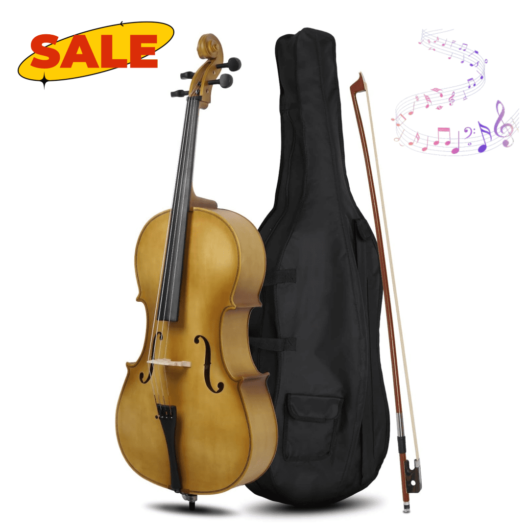 Hassch 4/4 Full Size Cello with Case, Beginner Cello Kit with Bow and Rosin, Matte Golden