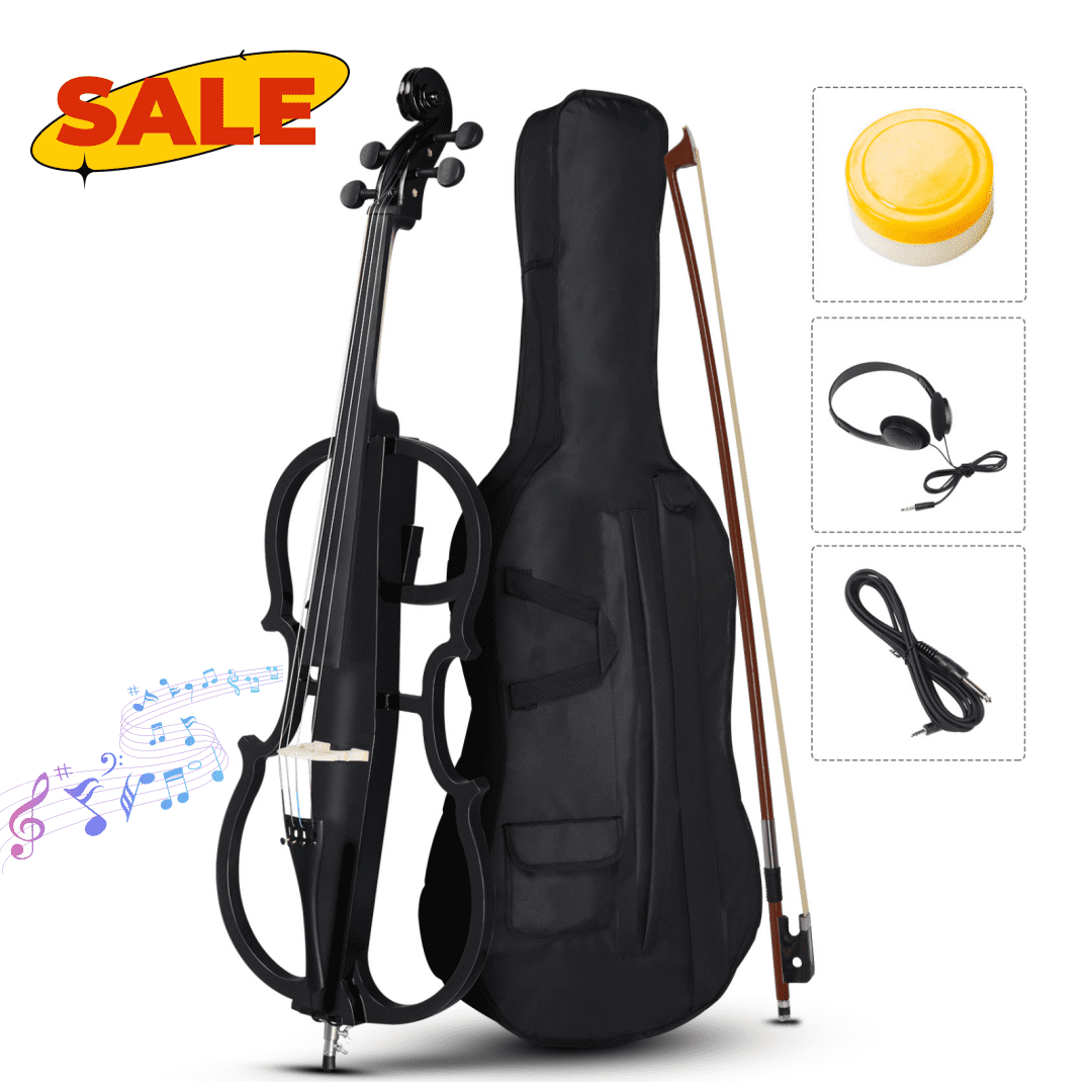 Hassch 4/4 Full Size Electric Cello with Bag, Earphone, Bow, Rosin and Connecting Line for Beginners, Black