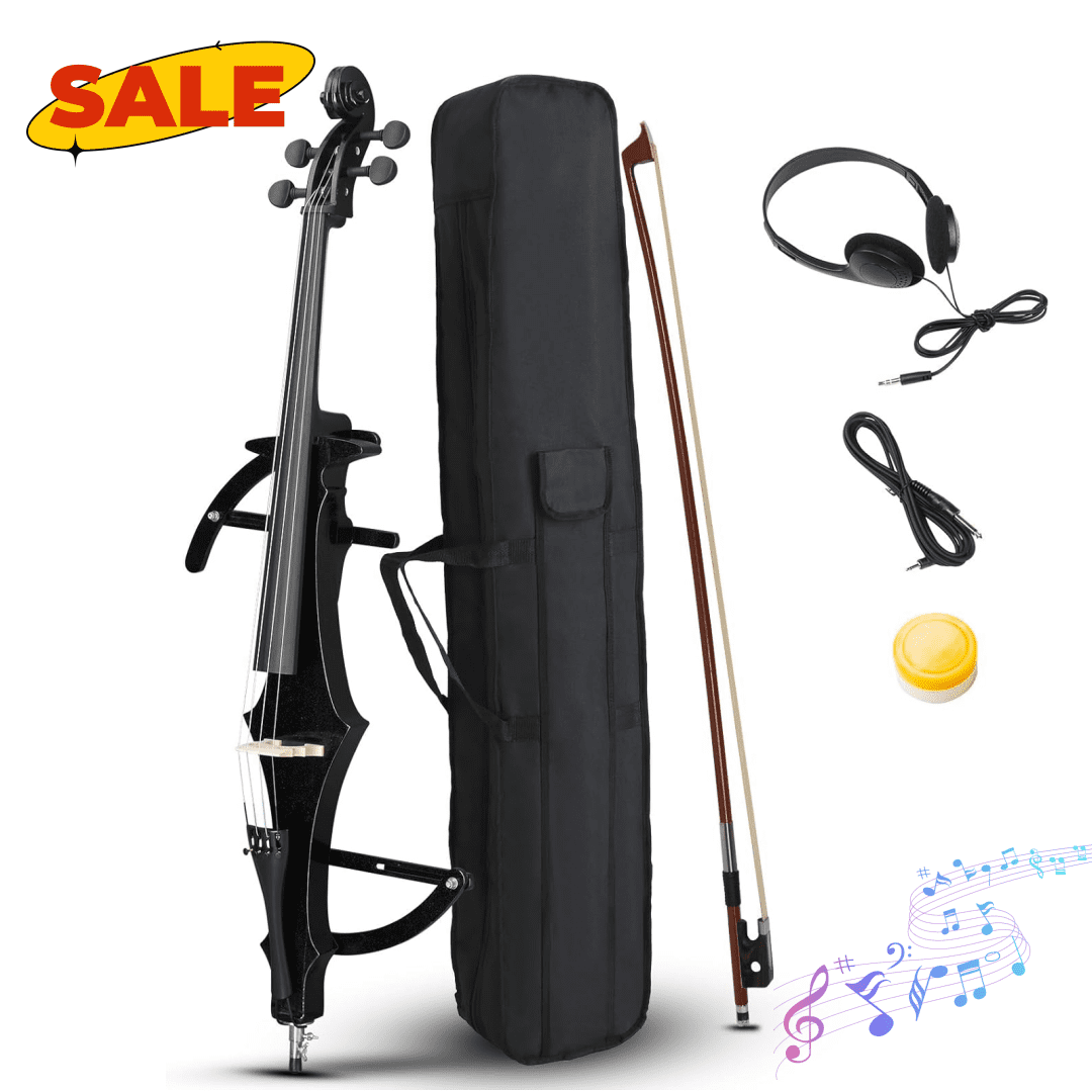 Hassch 4/4 Full Size Electric Cello with Case, Earphones, Bow and Rosin for Adult Beginner, Black