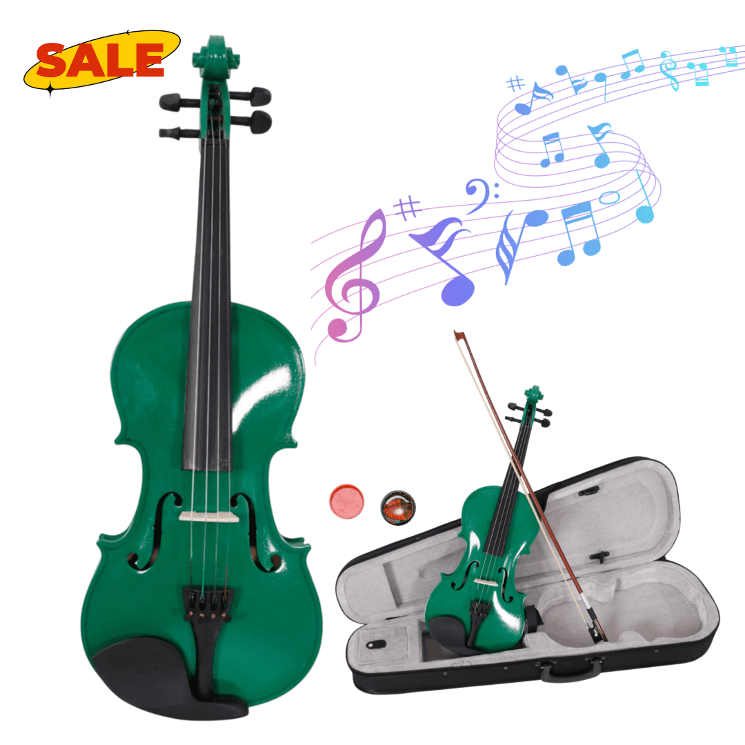 Hassch 4/4 Violin, Beginner Fiddle Set with Case, Starter Acoustic Violin with Bow and Rosin, Green