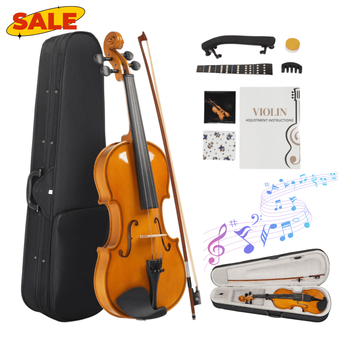 Hassch 4/4 Violin for Beginners, Fiddle with Case, Bow, Rosin, Sordine, Extra Strings and Shoulder Rest, Natural