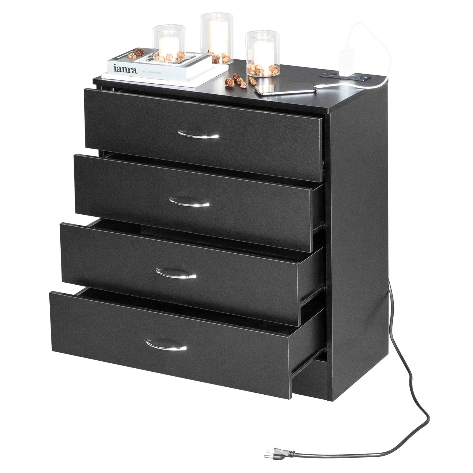 Hassch 4 Drawer Dresser, Black Wooden Dresser for Bedroom for Storage ...
