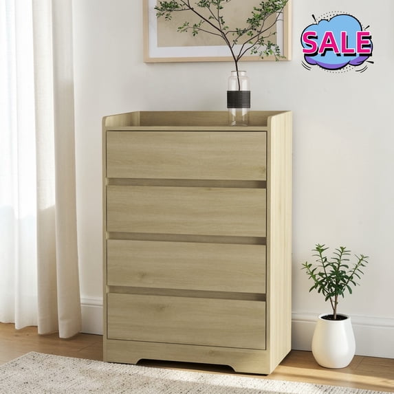 Hassch 4 Drawer Dresser - Modern Chest of Drawers for Bedroom, Hallway, Entryway, Living Room - Light Wood
