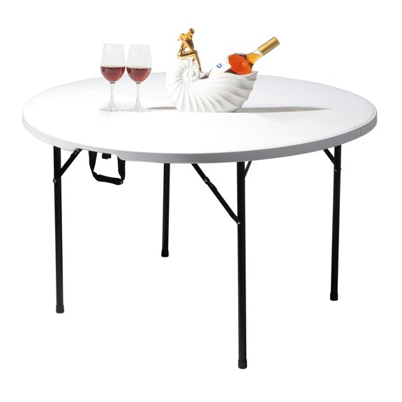 Hassch 4 Foot Round Folding Table, 48" Indoor & Outdoor Portable Table for Kitchen, Camping, Picnic, Party, Wedding, Event, White