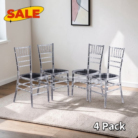 Hassch 4 Pack Plastic Chairs, Modern Dining Chair, Side Chair for Kitchen, Living Room, Transparent