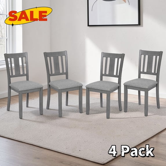 Hassch 4 Pack Wood Dining Chairs with Padded Seat, Modern Kitchen Side Chair, Upholstered Linen Fabric Armless Chair, Easy Assembly, Gray