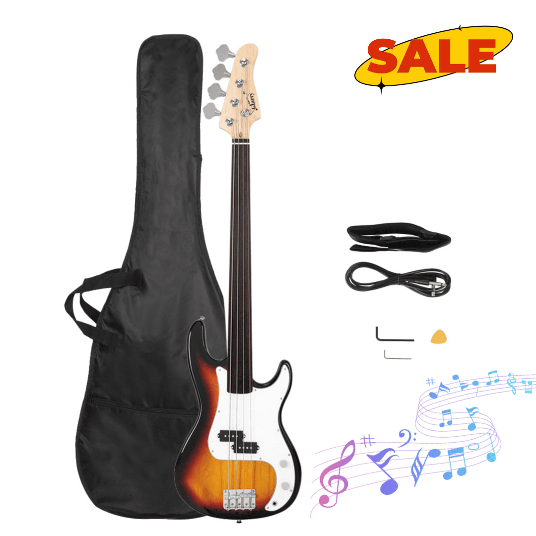 Hassch 4 String Electric Bass Guitar with Bag and Strap, Full Size Bass Kit with Plectrum, Amp Wire and Spanner Tool for Beginners, Sunset Color