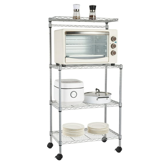 Hassch 4-Tiers Kitchen Bakers Rack Metal Microwave Oven Stand, Storage Workstation Shelf Cart on Wheels, Silver, 23.62"L x 13.78"W x 47.24"H