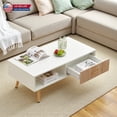 thumbnail image 1 of Hassch 40.9" Coffee Table with One Drawer, Modern Rectangular Center Table for Living Room, White+Natural, 1 of 7
