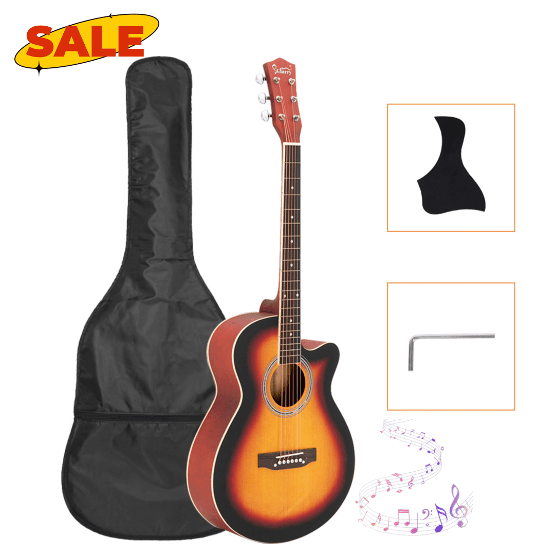 Hassch 40" Acoustic Guitar for Beginners Adults, Folk Guitar with Bag, Guard Board and Wrench Tool, Sunset Color