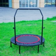 Hassch 40 Folding Mini Fitness Indoor Exercise Workout Rebounder Trampoline with Handle, Max Load 330lbs, Black & Red