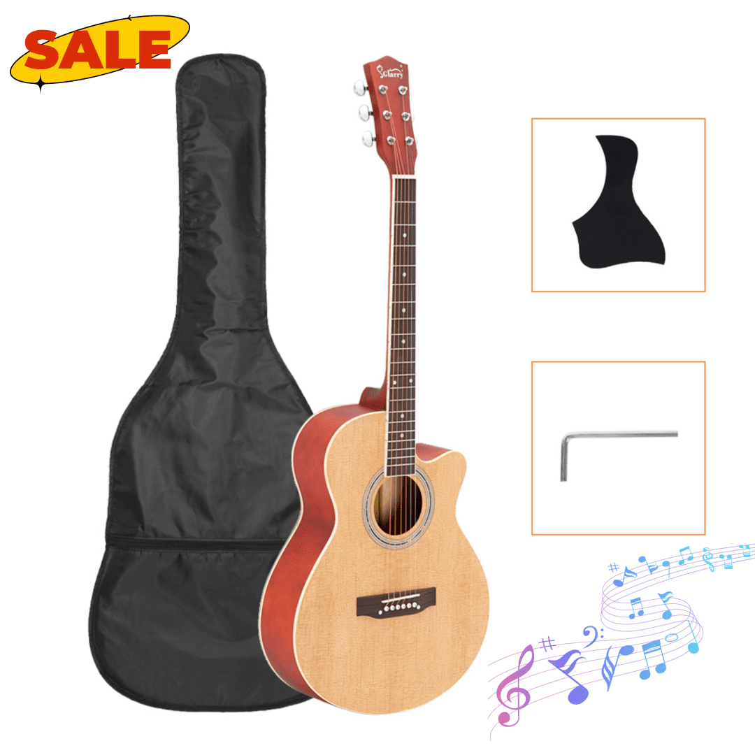 Hassch 40 inch Beginner Acoustic Guitar, Starter Set with Bag, Guard Board and Wrench Tool, Burlywood