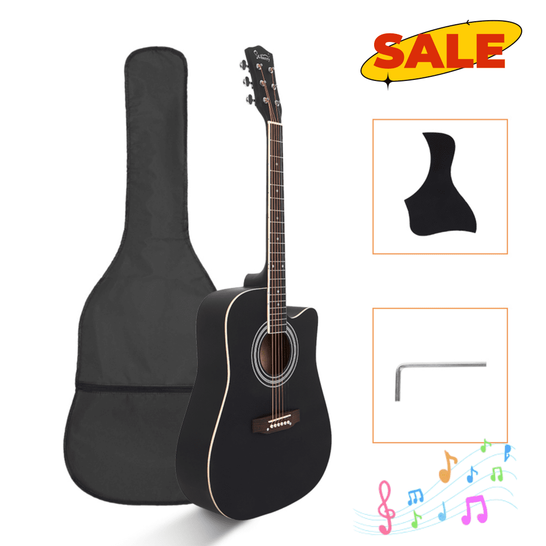 Hassch 41 inch Beginner Cutaway Acoustic Guitar, Full Size Starter with Gig Bag, Guard Board and Wrench Tool, Black