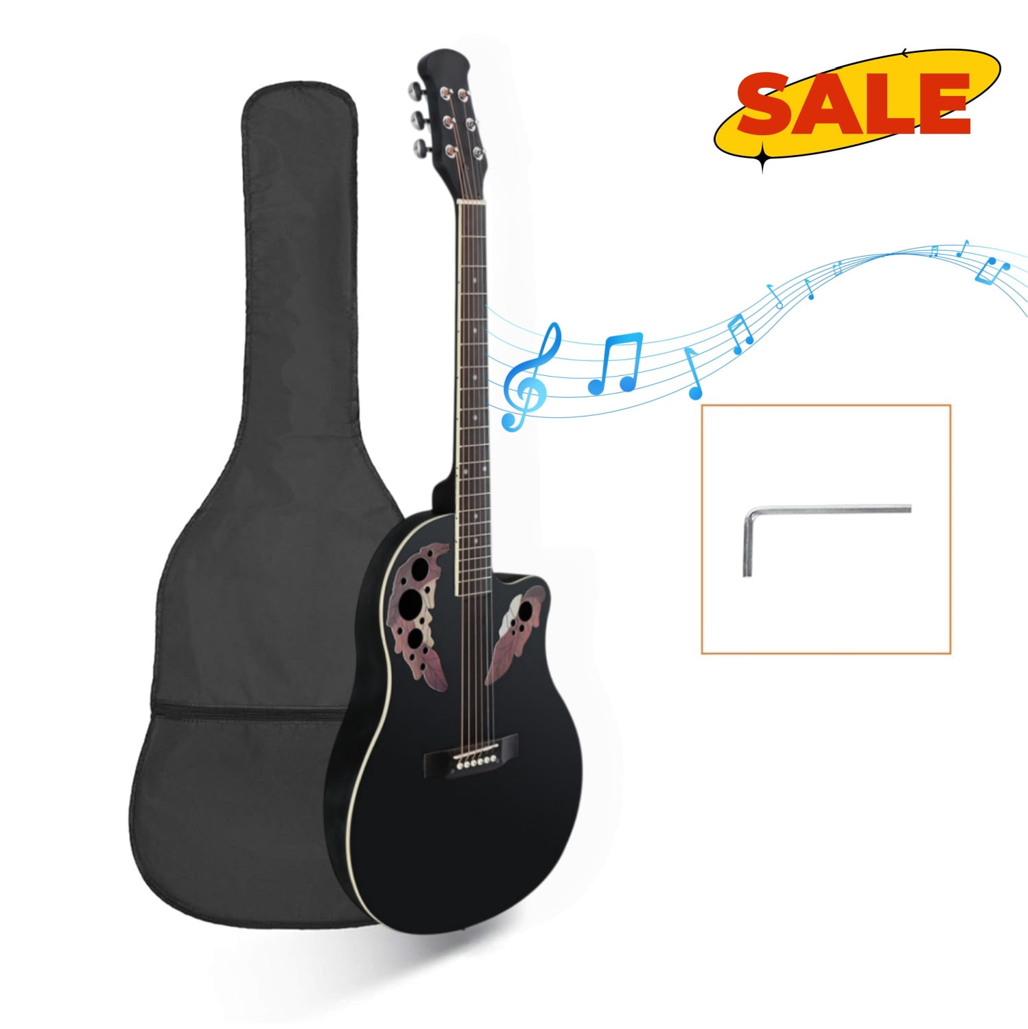 Hassch 41 inch Full Size Beginner Acoustic Guitar Starter Set with Bag and Wrench Tool, Black