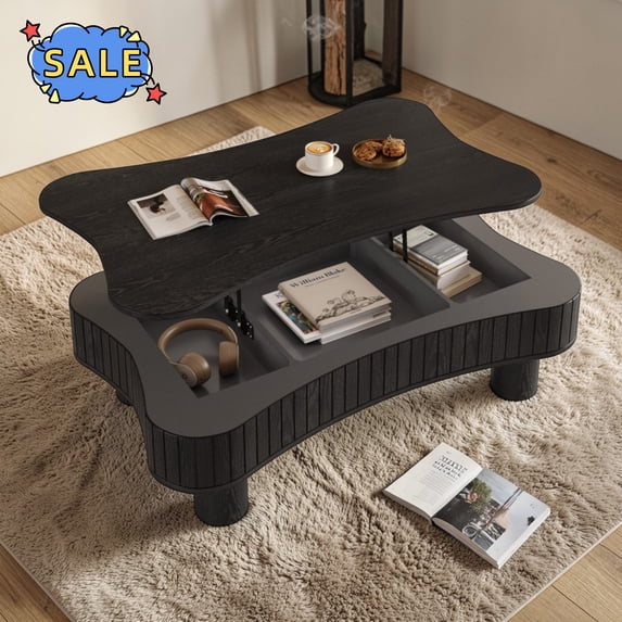 Hassch 42 Inch Lift Top Coffee Table with Storage, Mid Century Modern Rectangular Center Table for Living Room, Easy Assembly, Black
