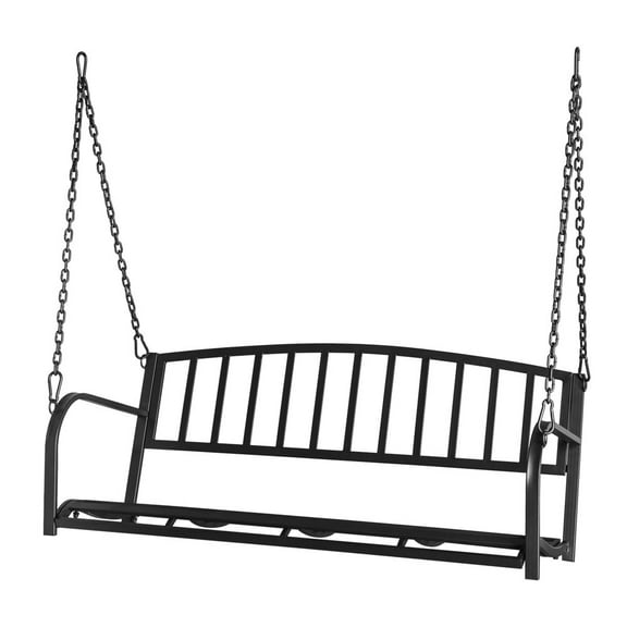 Hassch 46.89"W Swing Chair with Iron Chains, Modern 2-Seat Porch Swing Chair for Deck, Balcony, Yard, Patio, Lawn, 440lbs Load (Black)