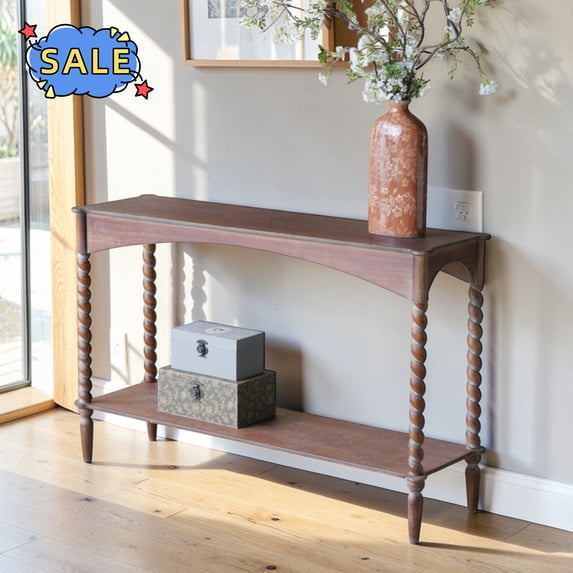 Hassch 47 Inch Rustic Console Table, 2-Tier Entryway Table with Storage Shelf for Living Room, Hallway, Brown