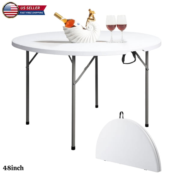 Hassch 48" Round Heavy-Duty Folding Table - 880lbs Weight Capacity, Outdoor Utility Table with HDPE Top & Steel Frame for Patio, Garden & Events, White