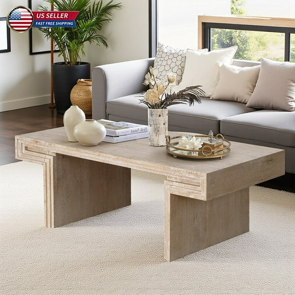 Hassch 48" Vintage Coffee Table in Antique Natural, Rustic Accent Center Table for Living Room, Reclaimed Wood Texture, Easy to Assemble