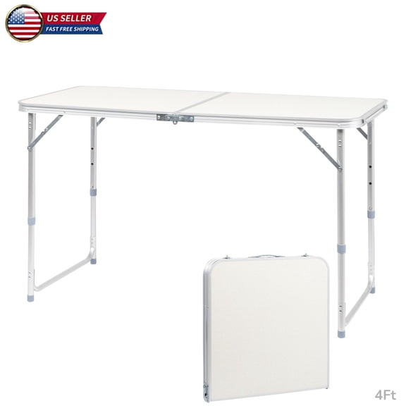 Hassch 4ft Portable Folding Outdoor Table, Lightweight Camping/Picnic Table with Aluminum Alloy Frame, Travel Utility Table for Indoor/Outdoor Use, White