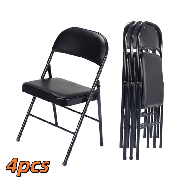 Hassch 4pcs Folding Chair, Iron & PVC Chairs with Comfortable Cushion & Backrest for Meeting Room Home Office Event Party, Easy to Storage, Black