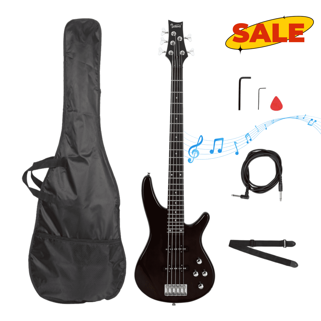 Hassch 5 String Electric Bass Guitar Full Size with Bag, Strap, Pick, Connector and Wrench Tool for Beginners, Earth Brown