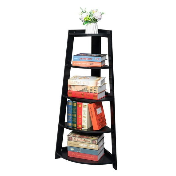 Hassch 5 Tier Corner Shelf Stand Wood Display Storage Home Furniture, Black