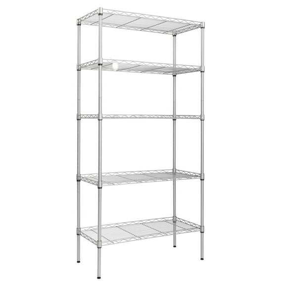 Hassch 5-Tiers Metal Storage Rack Modern Rectangle Steel Bookshelf for Bathroom Kitchen, Silver Gray
