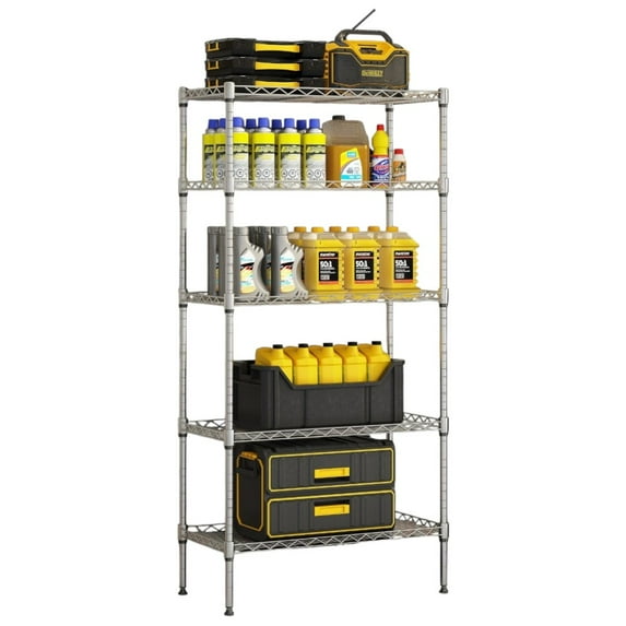 Hassch 5-Tiers Metal Storage Shelf Carbon Steel Rectangle Storage Rack for Home Kitchen Living Room Bathroom, Silver Gray