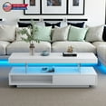 thumbnail image 1 of Hassch 51.2" LED Coffee Table with Storage Drawers and Open Shelves, Modern High Gloss Living Room Center Table, White, 1 of 9
