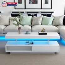 Hassch 51.2" LED Coffee Table with Storage Drawers and Open Shelves, Modern High Gloss Living Room Center Table, White
