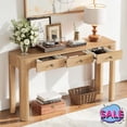 thumbnail image 1 of Hassch 52" Console Table with 3 Storage Drawers, Rustic Entryway Sofa Table for Living Room, Hallway, Easy Assembly, Light Oak, 1 of 10