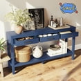 thumbnail image 1 of Hassch 59.1" Console Table, 2-Tier Entryway Table with Open Shelf and 3 Storage Drawers for Hallway, Foyer, Navy Blue, 1 of 11
