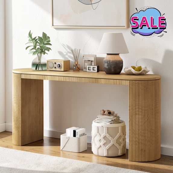 Hassch 59.2" Curved Console Table, Modern Entryway Table, Simple Sofa Table, Behind Couch Table for Living Room, Hallway, Natural