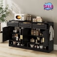 thumbnail image 1 of Hassch 59 Inch Farmhouse Buffet Sideboard, Coffee Bar Cabinet with 3 Drawers and 4 Doors, Storage Cabinet with Side Hooks and Adjustable Shelf for Living Room, Dining Room, Hallway, Black, 1 of 10