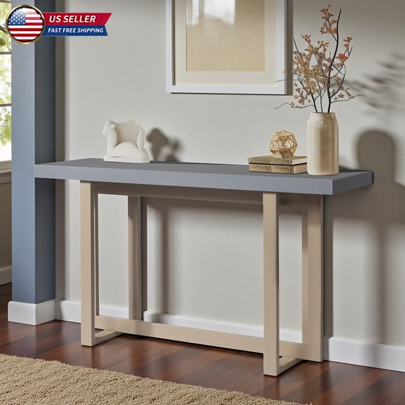 Hassch 59"L Modern Entryway Console Table, Concrete-Textured MDF Top & Solid Pine Frame, Wood Sofa Table for Living Room Bedroom, Gray