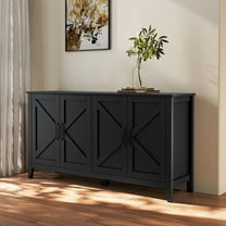 Hassch 59" Sideboard Buffet Cabinet with Storage, Farmhouse Coffee Bar Kitchen Cupboard with 4 Doors & Adjustable Shelves for Living Room, Kitchen, Hallway, Black